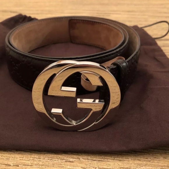 Mens Gucci Signature Brown Leather Belt 